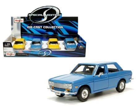 Maisto 1:24 1971 Datsun 510 - Blue, Yellow - Special Edition - Display Tray Set of 4