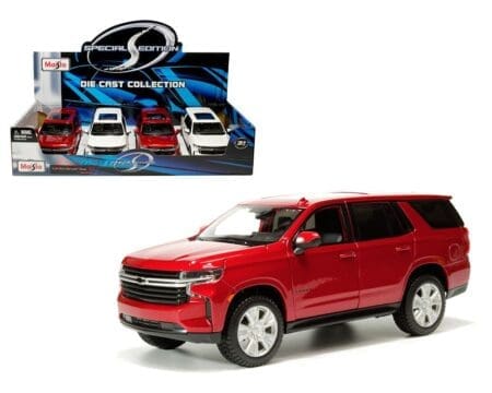 Maisto 1:26 2021 Chevrolet Tahoe - Red, White - Special Edition - Dispaly Tray Set of 4