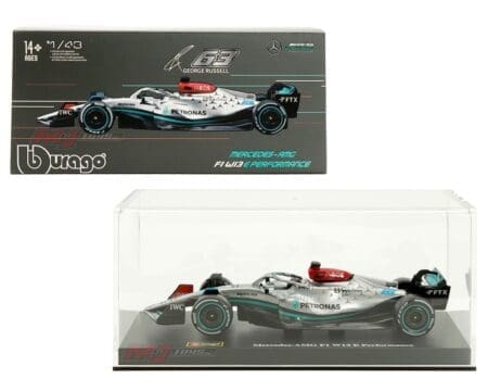 Bburago 1:43 Mercedes-AMG F1 W13 E Performance #63 George Russell - AMG Petronas Formula One Team- Plastic Case - Race F1