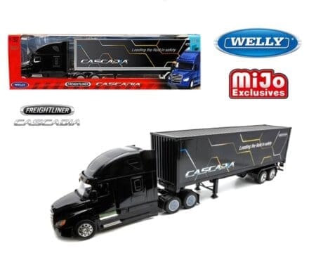 Welly 1:32 Freightliner Cascadia with Custom "CASCADIA" Black Container - Transporter - Mijo Exclusives