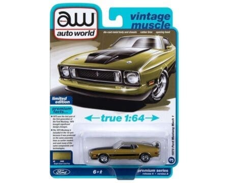 Auto World 1:64 1973 Ford Mustang Mach 1 - Bright Green Gold Poly - Premium 2023 Release 4 Version A Limited Edition