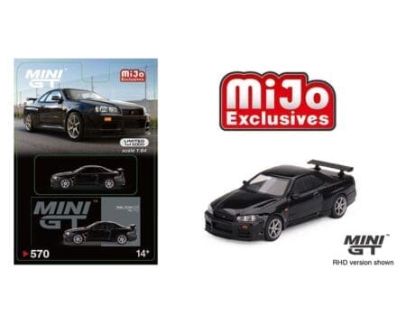 Mini GT 1:64 Nissan Skyline GT-R (R34) V-Spec - Black Pearl - Mijo Exclusives