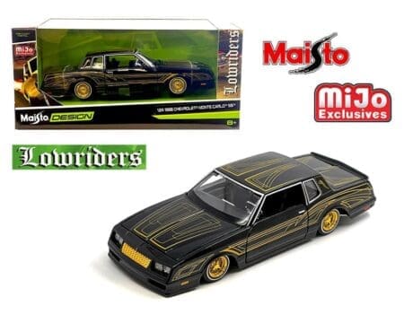 Maisto 1:24 1986 Chevrolet Monte Carlo Lowrider - Black - Design Lowriders - Mijo Exclusives