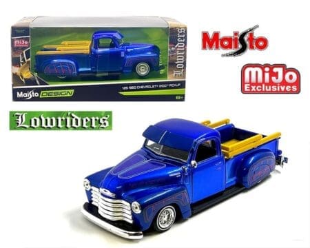 Maisto 1:24 1950 Chevrolet 3100 Pickup Truck Lowrider - Candy Blue- Design Lowriders- Mijo Exclusives