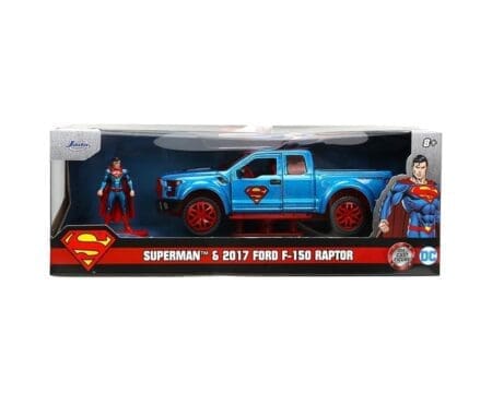 Jada 1:32 2017 Ford F-150 Raptor with Superman Figure - Metallic Blue/Red - Marvel DC Comics - Hollywood Rides