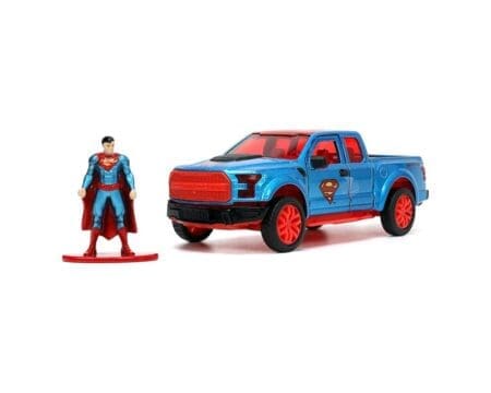 Jada 1:32 2017 Ford F-150 Raptor with Superman Figure - Metallic Blue/Red - Marvel DC Comics - Hollywood Rides - Image 2