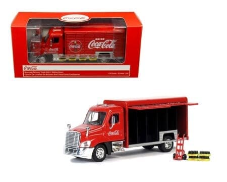 Motor City Classics 1:50 Coca-Cola Beverage Delivery Truck with 2 Sliding Doors & Accessories - Red