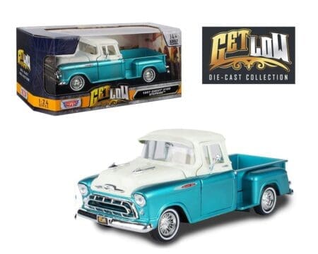 Motormax 1:24 1955 Chevrolet Stepside Lowrider - Two-Tone Turquoise/White – Get Low