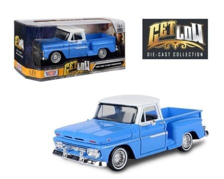 Motormax 1:24 1966 Chevrolet C10 Stepside  w/ White Top Lowrider (Blue) – Get Low