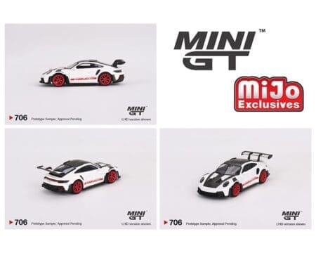 Mini GT 1:64 Porsche 911 (992) GT3 RS Weissach Package - White with Pyro Red- MiJo Exclusives