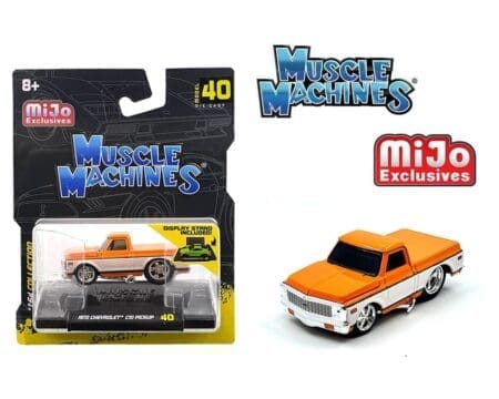 Muscle Machines 1:64 1972 Chevrolet C-10 Pick Up Limited Edition - White with Orange - Mijo Exclusives