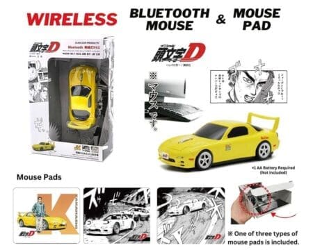 Faith Co. Initial D Mazda RX-7 FD3S (Yellow) Wireless Bluetooth Mouse with Mouse Pad - Click Car Products