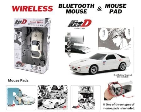 Faith Co. Initial D Mazda RX-7 FC3S (White) Wireless Bluetooth Mouse with Mouse Pad - Click Car Products