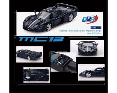 BBR Models 1:64 Maserati MC12 Stradale - Blue Metallic w/ Stripe - Image 2