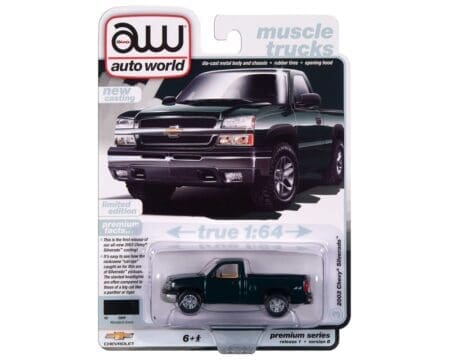 Auto World 1:64 2003 Chevrolet Silverado Single Cab Truck - Green - Premium 2024 Release 1 Version Limited Edition