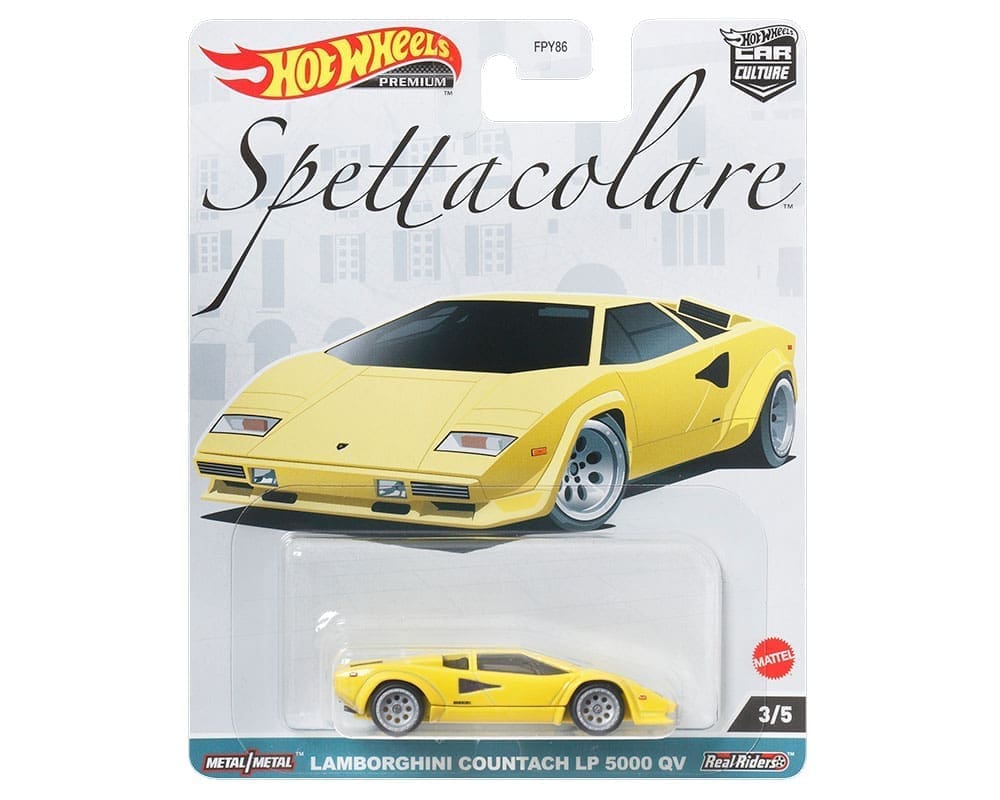 Hot Wheels 1 64 Car Culture 2023 B Case Spettacolare Lamborghini Countach LP 5000 QV Yellow Solid Pack M J Toys Inc. Die Cast Distribution Specializing in Die cast Collectibles Since 1987