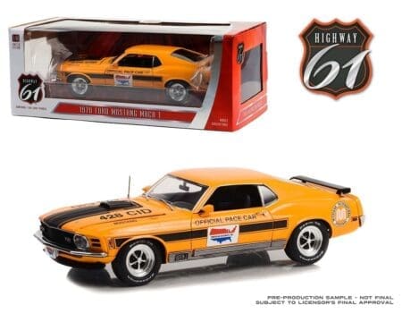 Highway 61 1:18 1970 Ford Mustang Mach 1 - Michigan International Speedway Official Pace Car - Yellow