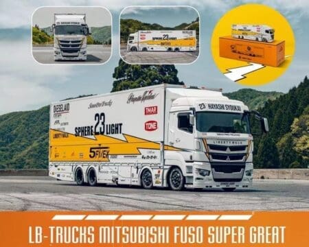 GCD 1:64 Liberty Walk LB-Trucks Mitsubishi Fuso Super Great Transporter Sphere 23 Light - White