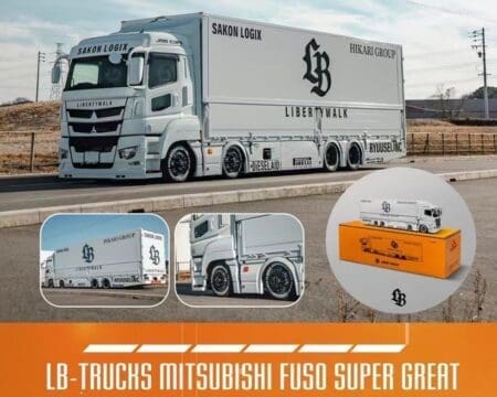 GCD 1:64 Liberty Walk LB-Trucks Mitsubishi Fuso Super Great Transporter Sakon Logix - White