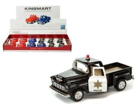 Kinsmart 1:54 1955 Chevrolet Stepside Pickup Police/Firefighter Edition - 3 Colors - Display Tray Set of 12
