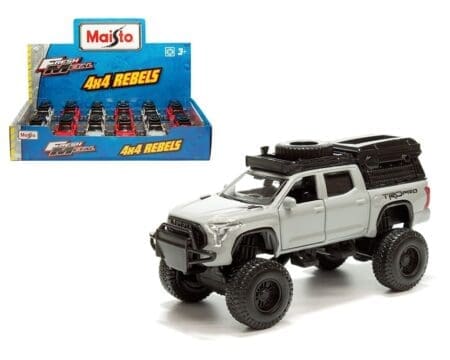 Maisto Fresh Metal 4x4 Rebels 4.5" 2022 Toyota Tundra TRD Pro - Red, Grey - Display Tray Set of 12