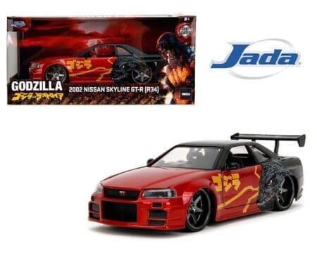 Jada 1:24 2002 Nissan Skyline GT-R R34 Godzilla - Metallic Red and Dark Grey - Godzilla vs Destoroyah - Hollywood Rides