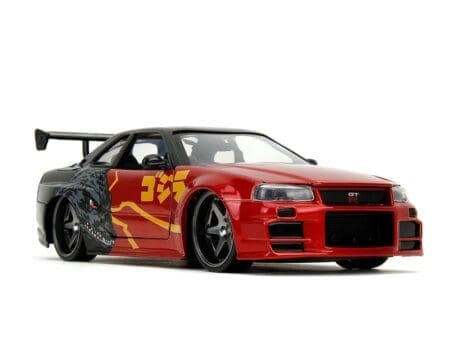 Jada 1:24 2002 Nissan Skyline GT-R R34 Godzilla - Metallic Red and Dark Grey - Godzilla vs Destoroyah - Hollywood Rides - Image 3