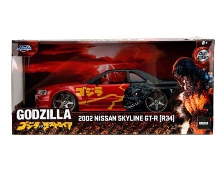 Jada 1:24 2002 Nissan Skyline GT-R R34 Godzilla - Metallic Red and Dark Grey - Godzilla vs Destoroyah - Hollywood Rides - Image 2