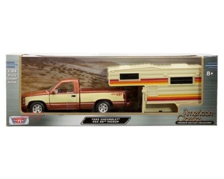 Motormax 1:24 1992 Chevrolet 454 SS Pickup - Brown Metallic with Yellow - American Classics Truck Camper Series
