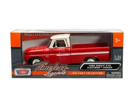 Motormax 1:24 1966 Chevrolet C10 Fleetside Pickup - Red with Beige Top - Timeless Legends