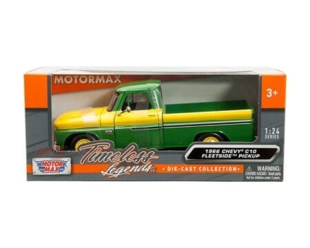 Motormax 1:24 1966 Chevrolet C10 Fleetside Pickup - Green/Yellow - Timeless Legends