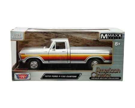 Motormax 1:24 1979 Ford F-150 Custom - Silver with Gradient Stripes - American Classics