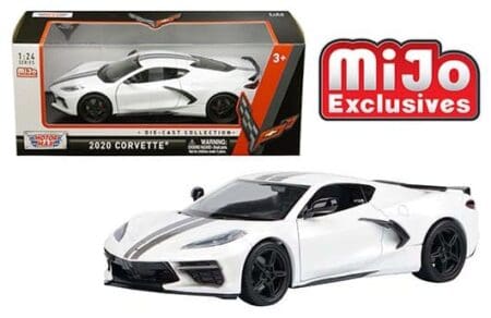 Motormax 1:24 2020 Chevrolet Corvette C8 Stingray (White with Black stripes)(Limited Edition) - MiJo Exclusives
