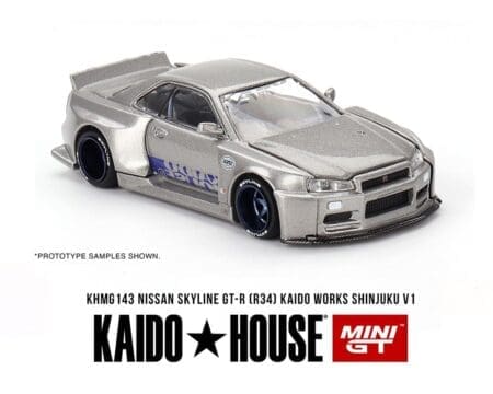 Kaido House x Mini GT 1:64 Nissan Skyline GT-R (R34) Kaido Works SHINJUKU V1 - Silver - Image 2