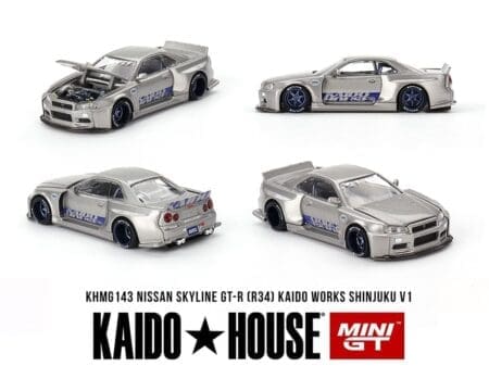 Kaido House x Mini GT 1:64 Nissan Skyline GT-R (R34) Kaido Works SHINJUKU V1 - Silver