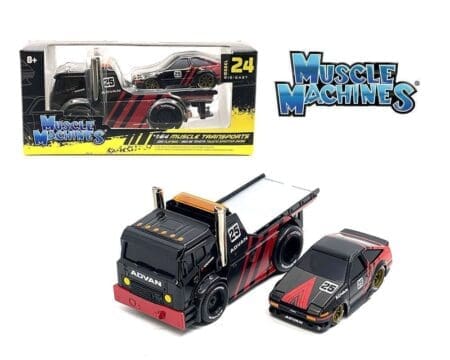 Muscle Machines 1:64 JDM Flatbed & 1983 Toyota Trueno Sprinter ADVAN - Black - Muscle Transports Model 24