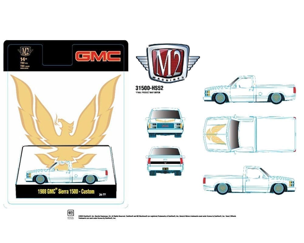 M2 Machines 1:64 1988 GMC Sierra 1500 Custom - White - Hobby