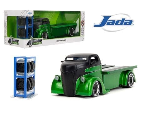 Jada 1:24 1947 Ford COE - Candy Green and Matte Black - Just Trucks with Rack and Extra Wheels