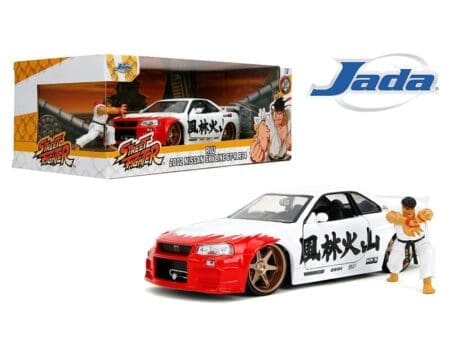 Jada 1:24 2002 Nissan Skyline GT-R R34 and Ryu Figure - Street Fighter - Hollywood Rides
