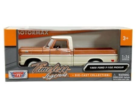 Motormax 1:24 1969 Ford F-100 Pickup Truck - 2 Tone Brown Cream- Timeless Legend