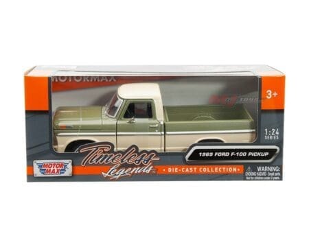 Motormax 1:24 1969 Ford F-100 Pickup - Olive Green and Cream 2-Tone - Timeless Legends