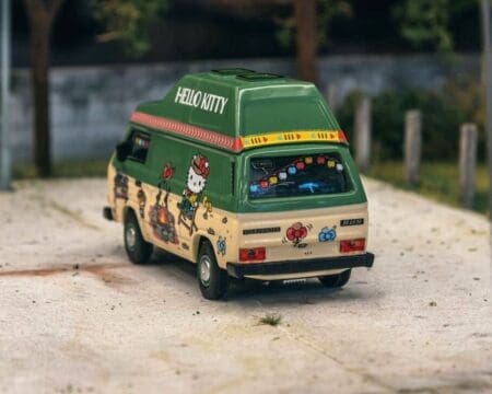 (Preorder) Tarmac Works 1:64 Schuco Volkswagen T3 Camper Van Hello Kitty - Beige Green - Collab64 - Image 2