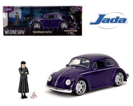 Jada 1:24 Volkswagen Beetle with Wednesday Addams and Thing Figures - Hollywood Rides
