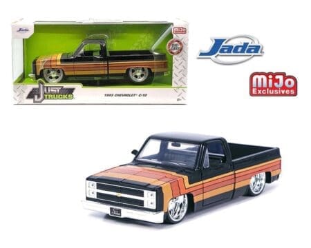 Jada 1:24 1985 Chevrolet C10 Pickup with Paradox Wheels - Black w/ Stripes - Just Trucks - MiJo Exclusives Limited Edition 2,400 Pieces