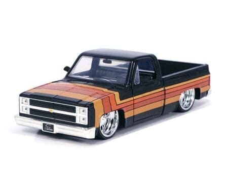 Jada 1:24 1985 Chevrolet C10 Pickup with Paradox Wheels - Black w/ Stripes - Just Trucks - MiJo Exclusives Limited Edition 2,400 Pieces - Image 2