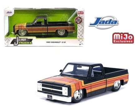 Jada 1:24 1985 Chevrolet C10 Pickup with GM Rally Wheels - Black w/ Stripes - Just Trucks - MiJo Exclusives Limited Edition 2,400 Pieces