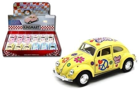 Kinsmart 1:32 1967 Volkswagen Classical Beetle Peace & Love - Display Tray Set of 12