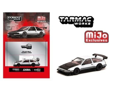 Tarmac Works 1:64 Toyota Sprinter Trueno AE86 Widebody by Jon Sibal with Trading Card - White - MiJo Exclusives