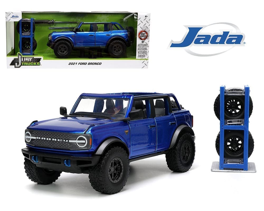 Jada 1:24 2021 Ford Bronco - Blue - Just Trucks with Rack