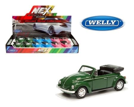 Welly 4.75" Volkswagen Beetle Convertible 1:38 - 3 Colors - Display Tray Set of 12